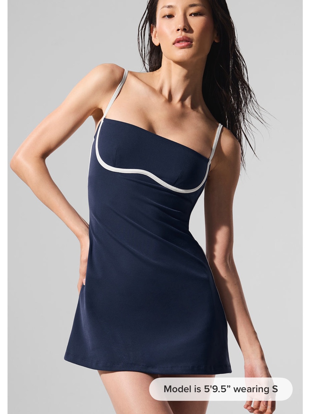 Alo Airbrush Streamline Dress Navy/Ivory Ath Tank Dress with Contrast Piping - Picture 2 of 7